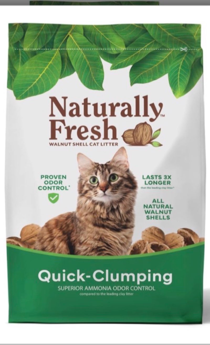 naturally fresh cat litter made from walnut shells, quick-clumping, unscented, upcycled, easy scoopi