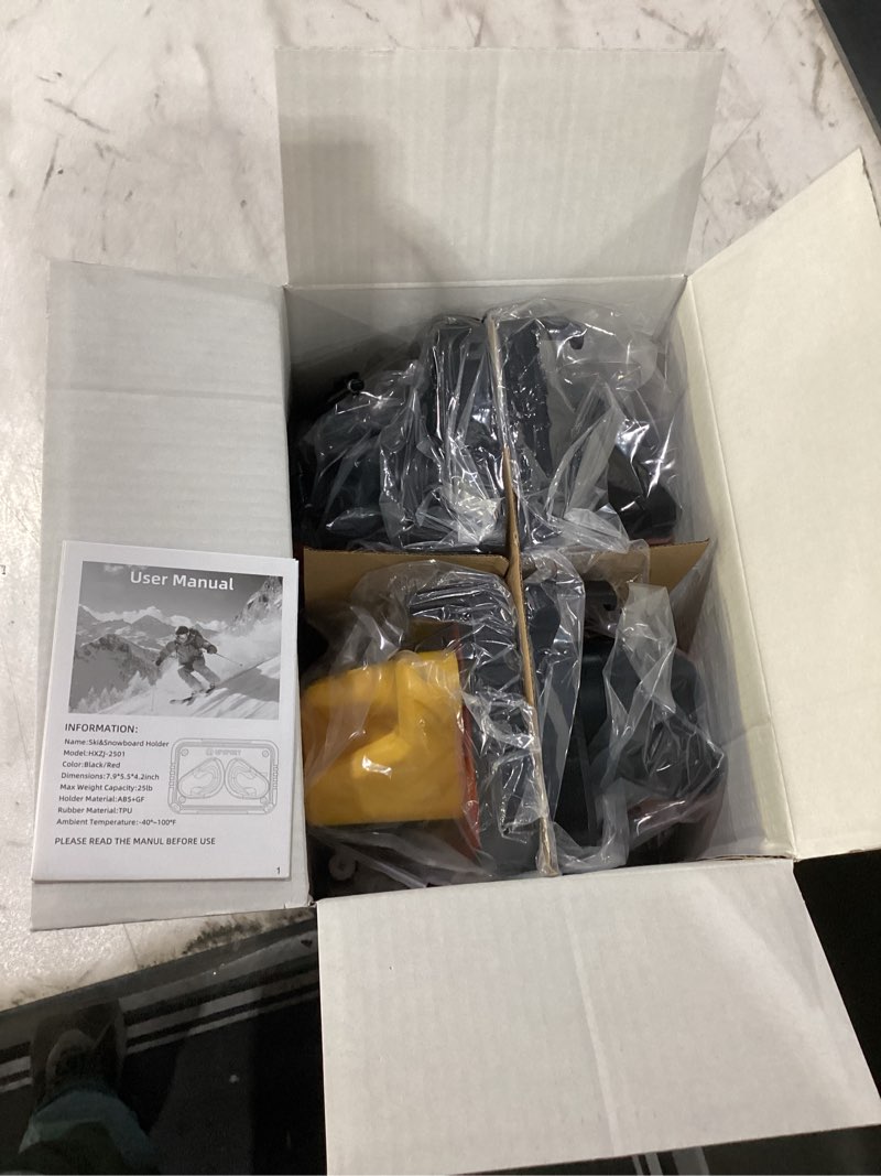 Condition photo showing New/Like New for Ski Rack 4Pack, Ski/Snowboard Wall Mount, Skateboard Wall Mount, Fits Any Ski/Snowboard, Holds Up to 100lbs, Winter Gear Organizer, Vertical Ski Storage Rack for Home & Garage Orange-Black, Orange-Blue, Yellow-Red