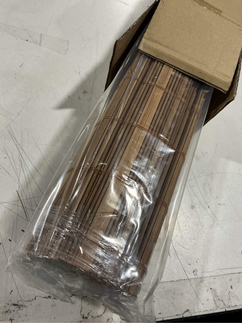 Condition photo showing New/Like New for no drill no tools bamboo roman shades, cordless light filtering window blinds with valance, natural woven wood shades for living room dining room, brown, 30" w x 48" h brown 30"w x 48"h