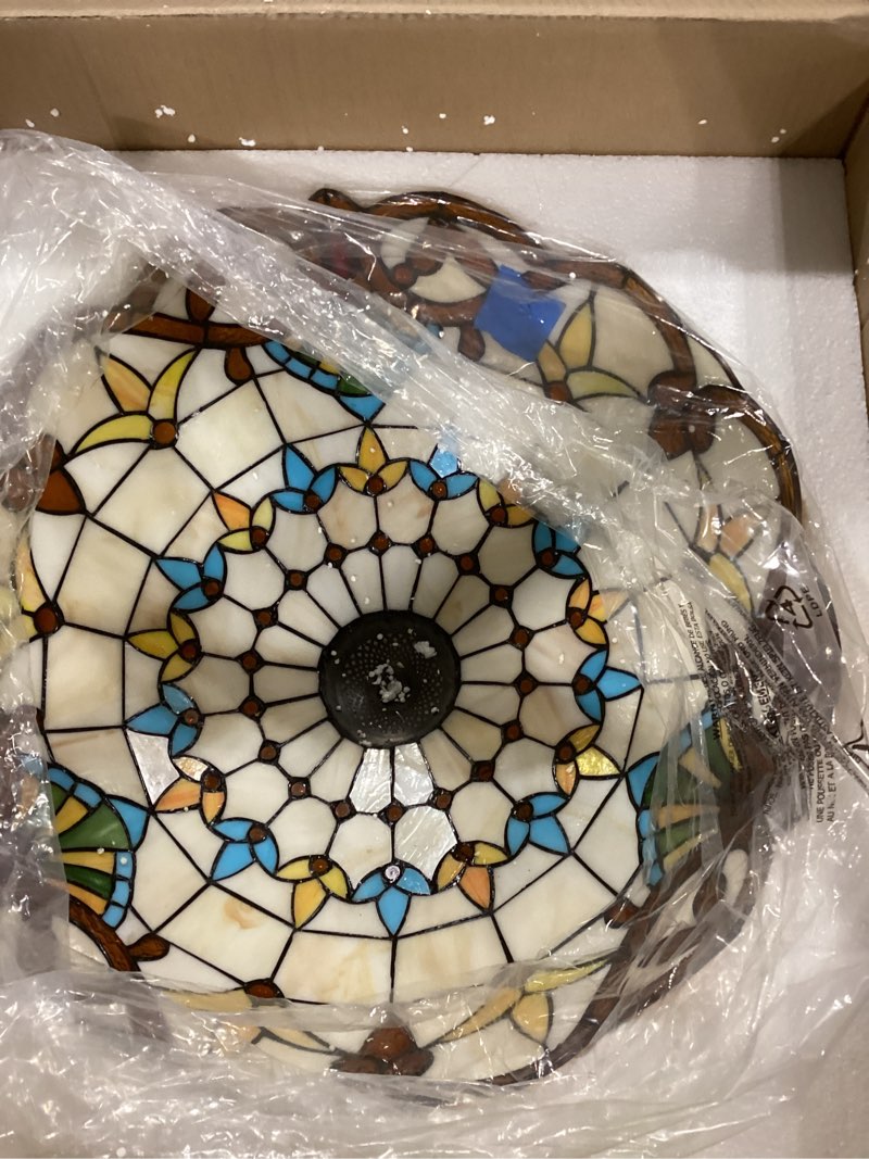 Condition photo showing Good Condition for 20 Inch Stained Glass Lamp Shade Replacement Only Tiffany Style Beige Baroque Lampshade Vintage Lamp Cover Accessories Fit for Table Lamp, Pendant Light, Ceiling Light, Floor Lights