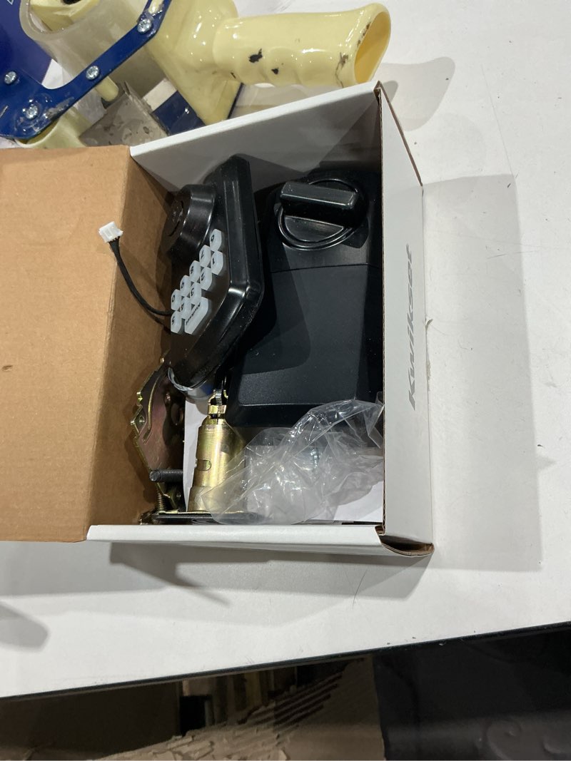 Condition photo showing As Is for kwikset powerbolt 250 10-button keypad matte black transitional electronic deadbolt door lock, featuring convenient keyless entry, customizable user codes and auto-locking