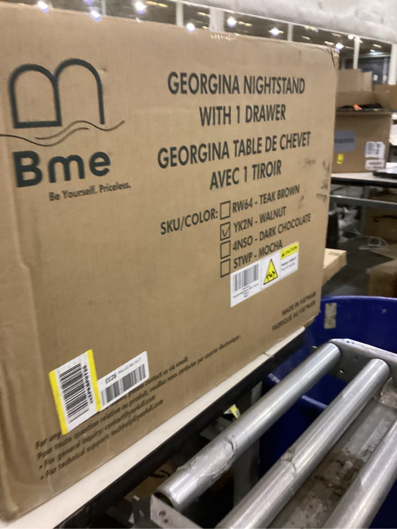 Condition photo showing New/Like New for Bme Georgina Solid Wood Nightstand With 1 Drawer & Open Shelf- Fully Assembled Mid Century Modern Side Table - Geometric Pattern Bedside Dresser for Bedroom and Living Room Walnut Nightstand Nightstand