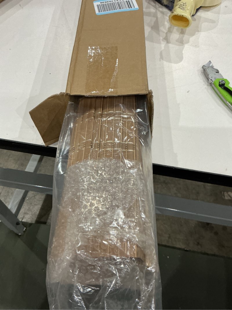 Condition photo showing Good Condition for allesin zen no drill cordless bamboo roman shade, light filtering brown woven window blinds, eco-friendly roll up shade for living room kitchen, 20" w x 64" h, brown brown 20"w x 64"h