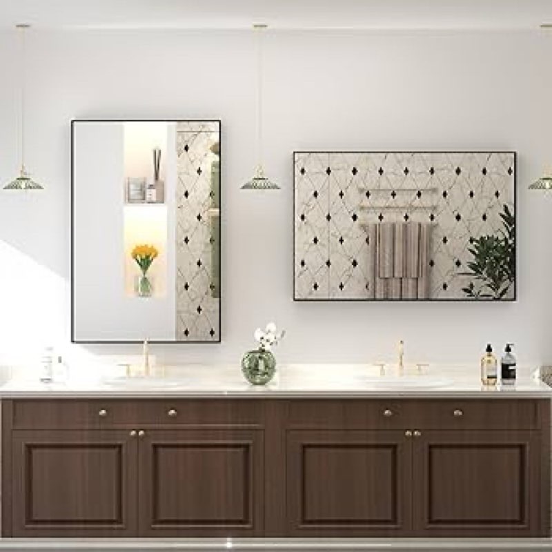 CHARMOR 20x28 Inch Black Metal Framed Bathroom Mirror, Black Rectangular Mirror, Matte Black Mirror,