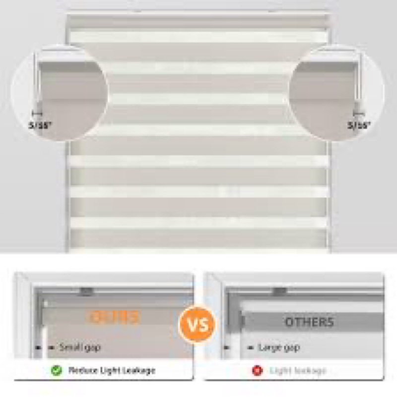 LazBlinds No Tools No Drill Cordless Zebra Blinds for Windows, Dual Layer Light Control for Day and 