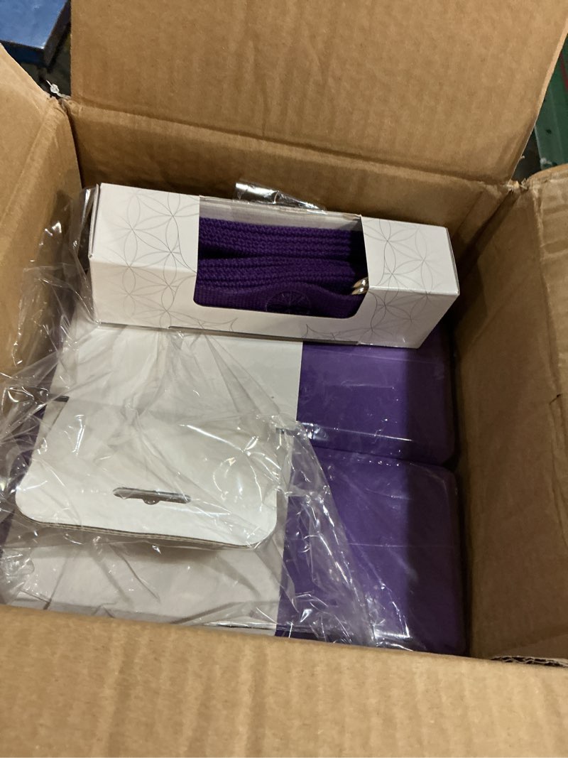 Condition photo showing Good Condition for gaiam yoga block - supportive latex-free eva foam - soft non-slip surface with beveled edges for yoga, pilates, meditation deep pueple 2 blocks w/strap