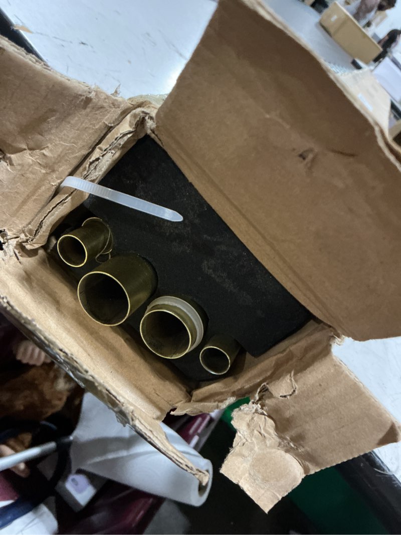 Condition photo showing Good Condition for double curtain rods with aluminum end cap and full surround brackets,1-inches front and 5/8 inches back adjustable between from 36 to 72 inches (3-6 feet),brass double window drapery rod for 36-72" brass