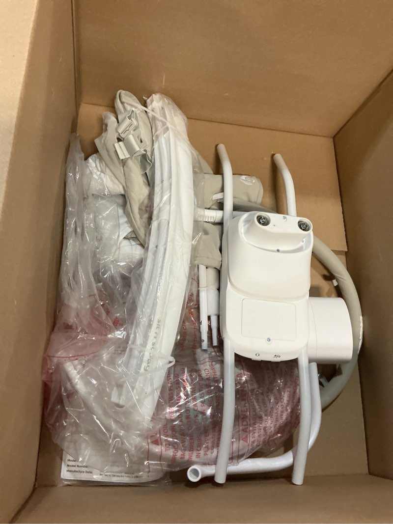 Condition photo showing As Is for Baby Trend Sit N’ Sway Portable Swing – 3 Sway Speeds, 8 Melodies, Plug?in or Battery Use, Remote Control, 5?Point Harness, Removable Headrest & Toy Bar – Dash Tan Sit N' Sway Dash Tan