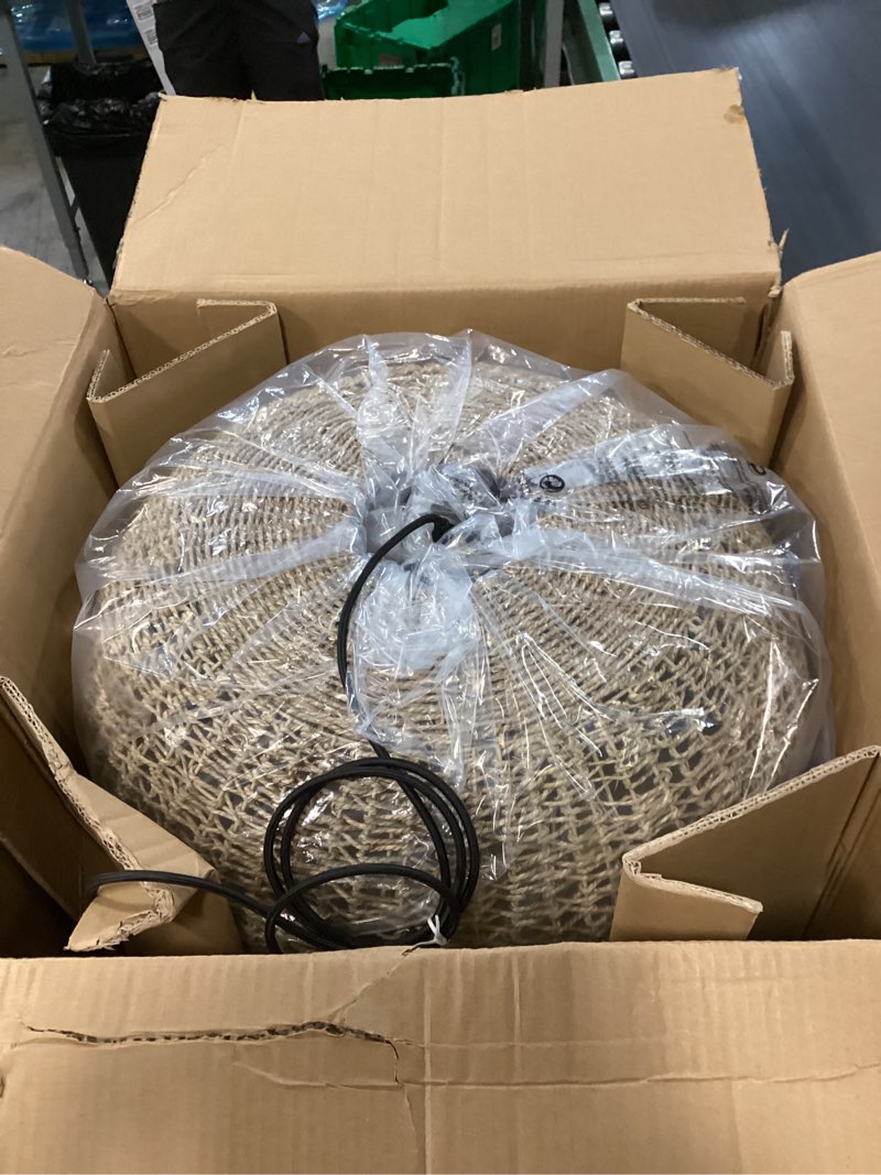 Condition photo showing Good Condition for 22.83in large rattan chandelier boho wicker hand woven pendant light farmhouse ceiling hanging lighting fixture for living room kitchen island dining room hallway, 4-lights d22.83in