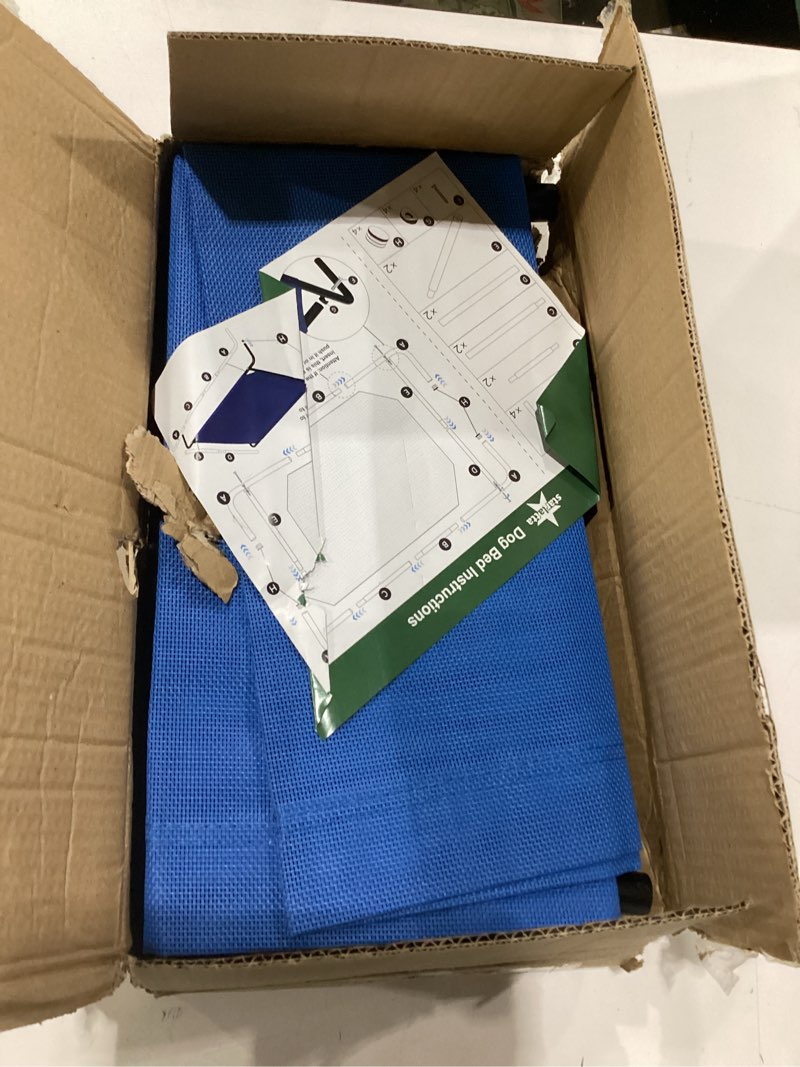 Condition photo showing New/Like New for Elevated Dog Bed Waterproof Outdoor Pet Cot Cooling Dog Cot, Raised Bed for Large Dogs with Washable Breathable Mesh, No-Slip Feet, 50.8 x 31 x 8 inches, Blue Extra Large Blue