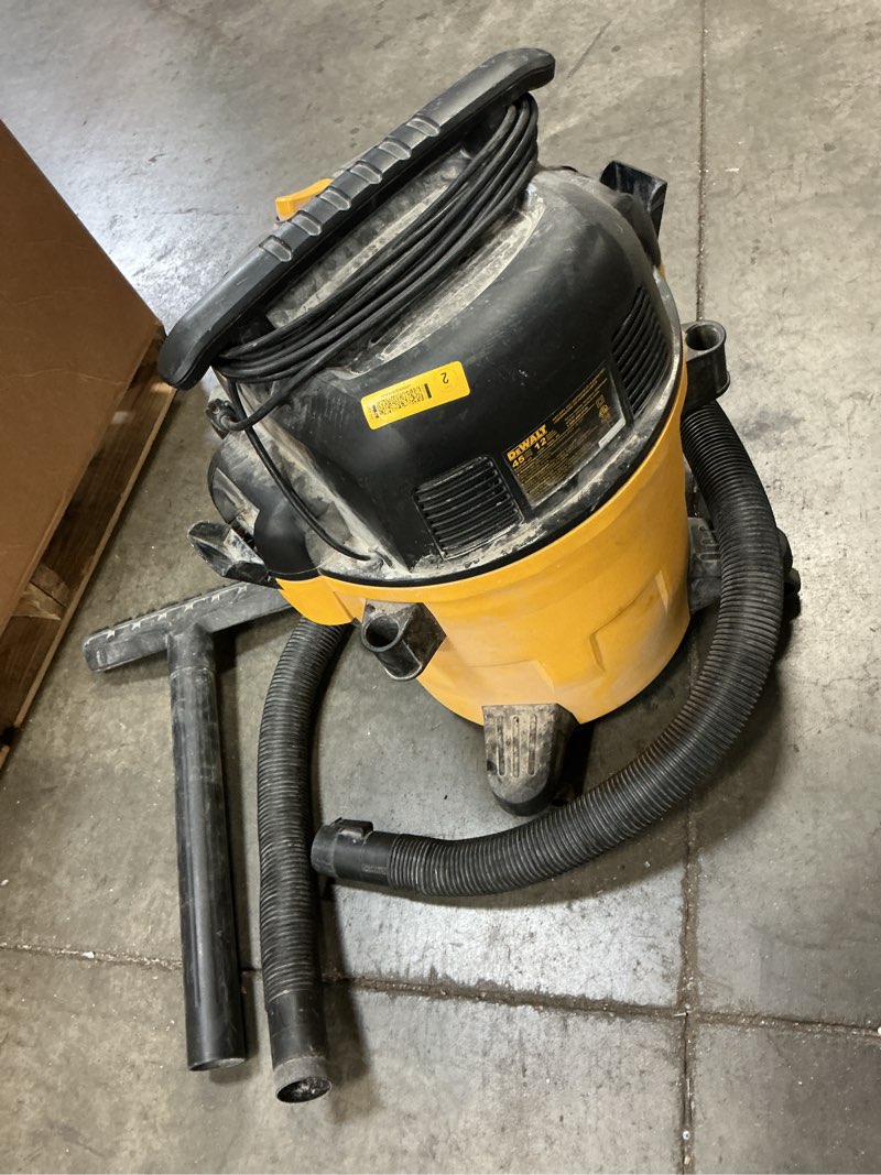 Condition photo showing As Is for dewalt 12 gallon poly wet/dry vac, 5.5 hp shop vacuum wet vacuum cleaner for workshop, jobsite, commericial area, large pick-up capacity, yellow,dxv12p