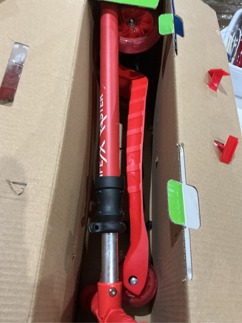 Condition photo showing Good Condition for lifemaster mini 3-wheel kids scooter with multi-color wheel lights – 4-height adjustable handlebar, wide anti-slip deck, child safety certified, boys & girls ages 2+ supports up to 110 lbs red children and toddler