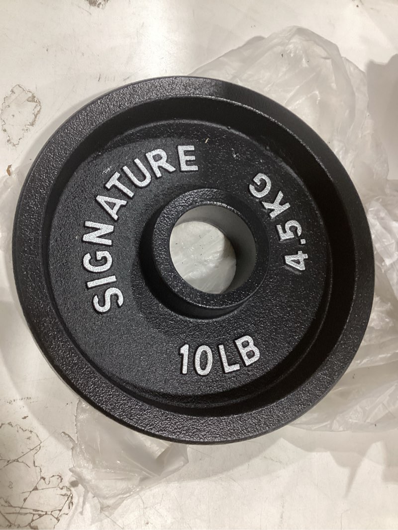 Condition photo showing Good Condition for signature fitness deep dish 2-inch olympic cast iron weight plates with e-coating e. 10lb (set of 2) black