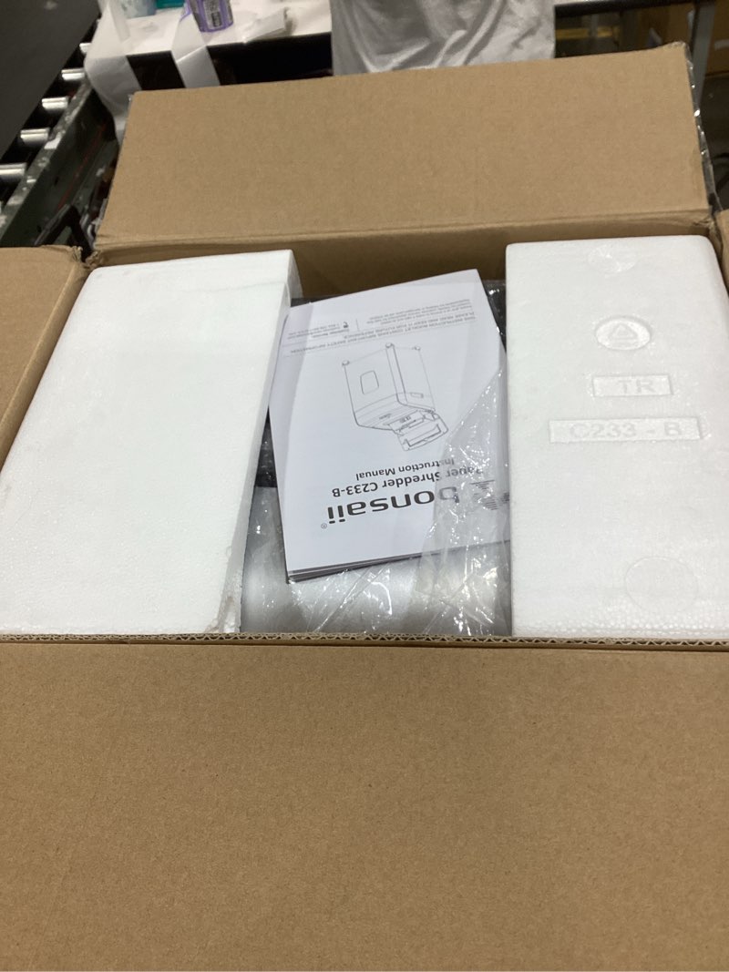 Condition photo showing New/Like New for bonsaii paper shredder for office, 120-sheet autofeed heavy duty shredder for home office use, 30 minutes/micro cut/p-4 high security level/6 gallon large bin
