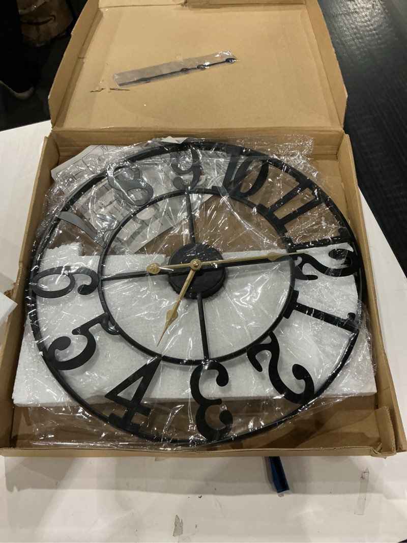 Condition photo showing New/Like New for Large Wall Clock for Living Room Decor - 18 Inch Silent Non-Ticking Wall Clocks Battery Operated, Metal Vintage Retro Decorative Modern Wall Clock for Bedroom, Kitchen, Office, Farmhouse Decor Black - Arabic Numerals 18inch