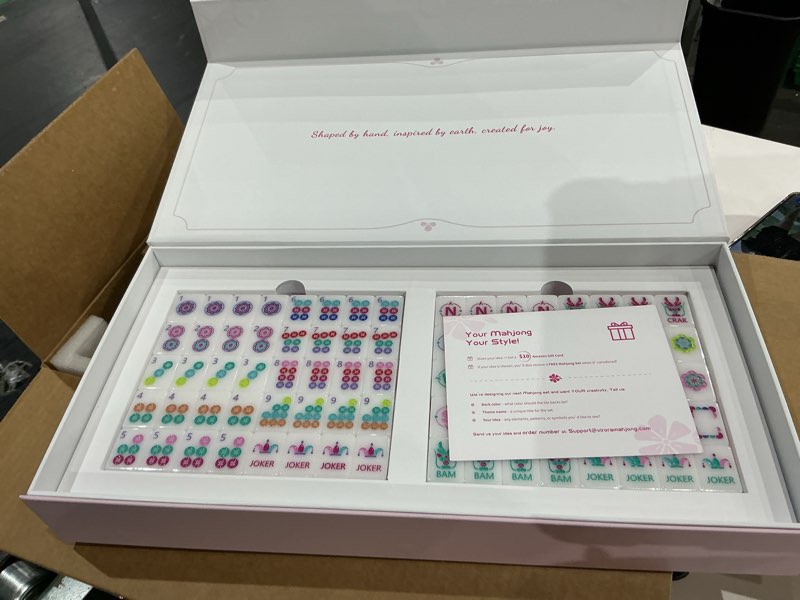 Condition photo showing New/Like New for american mahjong game set, 160 pink layered mah jong tiles with tile bag, gift-ready storage box, 4 dice with pouch, mahjong travel tiles set, western mah jongg, majong, majiang pink-2