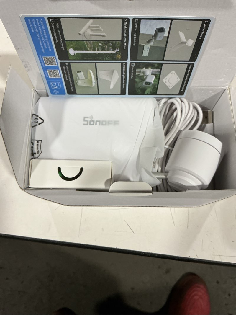 Condition photo showing Good Condition for sonoff cam-b1p outdoor security camera, 2k hd & color night vision, 180 panoramic view, ai human detection & tracking, ip65 weatherproof, two-way audio, works with smart home platforms