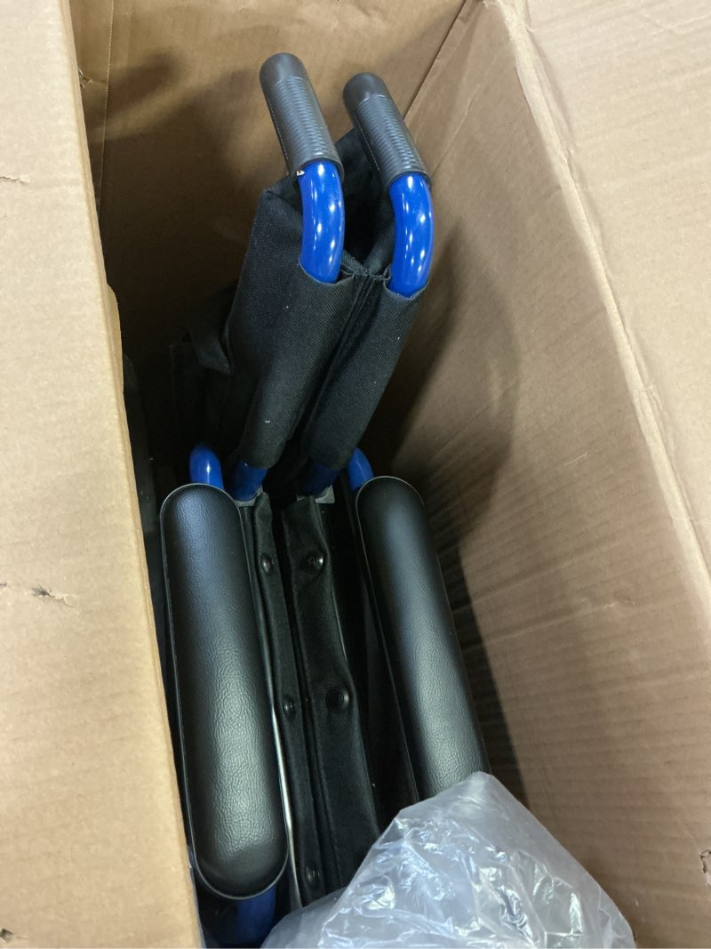 Condition photo showing Good Condition for drive medical blue streak lightweight wheelchair - portable folding mobility aid - swing-away footrests - desk arms - durable steel frame - easy transport & storage - 18-inch seat 18 inch