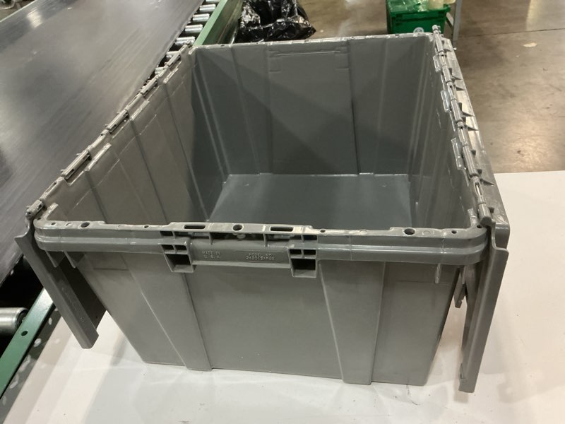 Condition photo showing Good Condition for global industrial plastic attached lid shipping & storage tote 21-7/8""x15-1/4""x12-7/8"" gray - 1 each