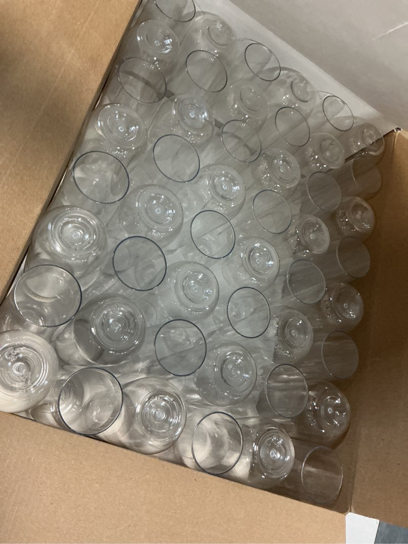 Condition photo showing New/Like New for decadorn clear stemless champagne flutes plastic 48 pack - 9oz plastic champagne glasses - durable and sturdy mimosa glasses for parties - shatterproof, recyclable, bpa-free, smooth rims.