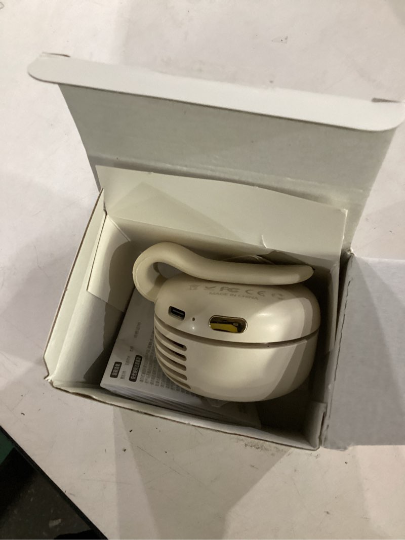 Condition photo showing Good Condition for (not tested)portable silent mini bladeless fan clip on, small fan clip on for shirt & waist, adjustable 3-speed suspended whirlwind fans, for outdoor & travel & office, travel accessories, gift white