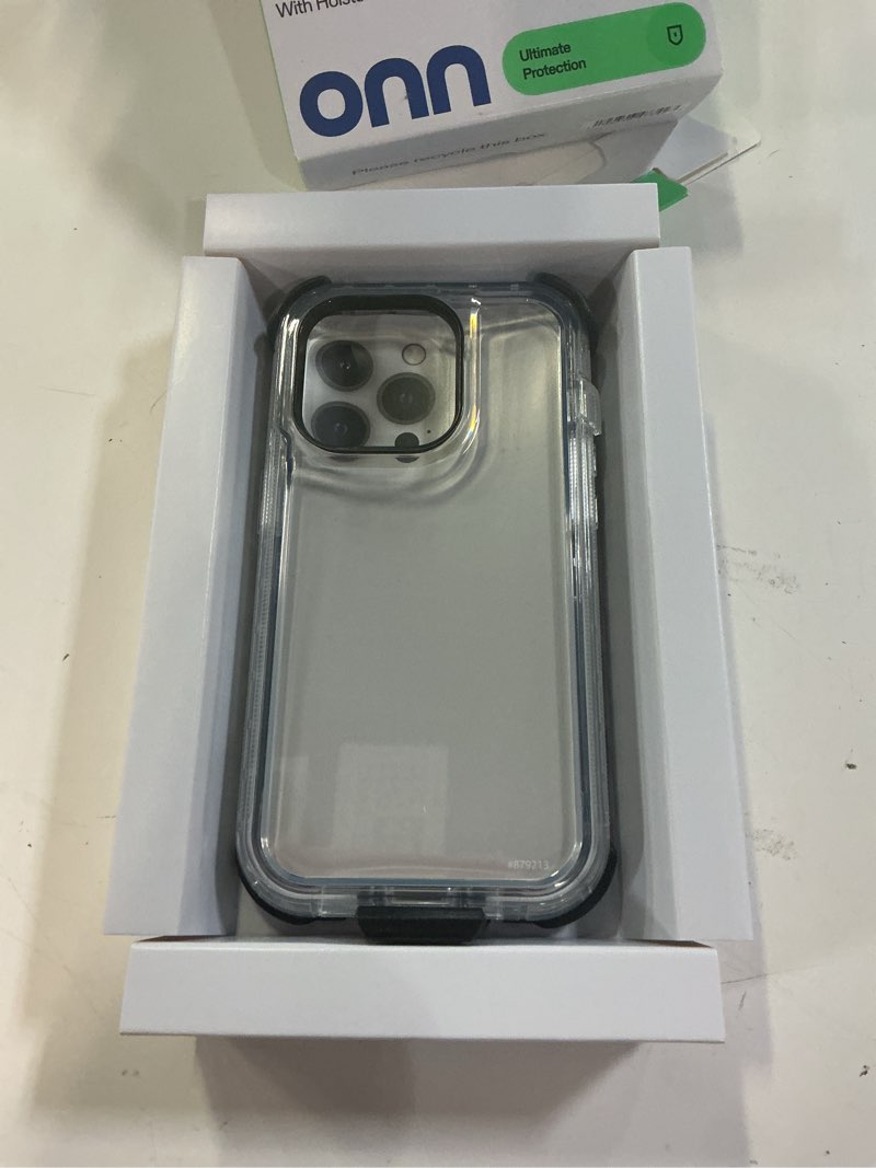 Condition photo showing New/Like New for onn rugged phone case with holster for iphone 15 pro / iphone 14 pro / iphone 13 pro - clear