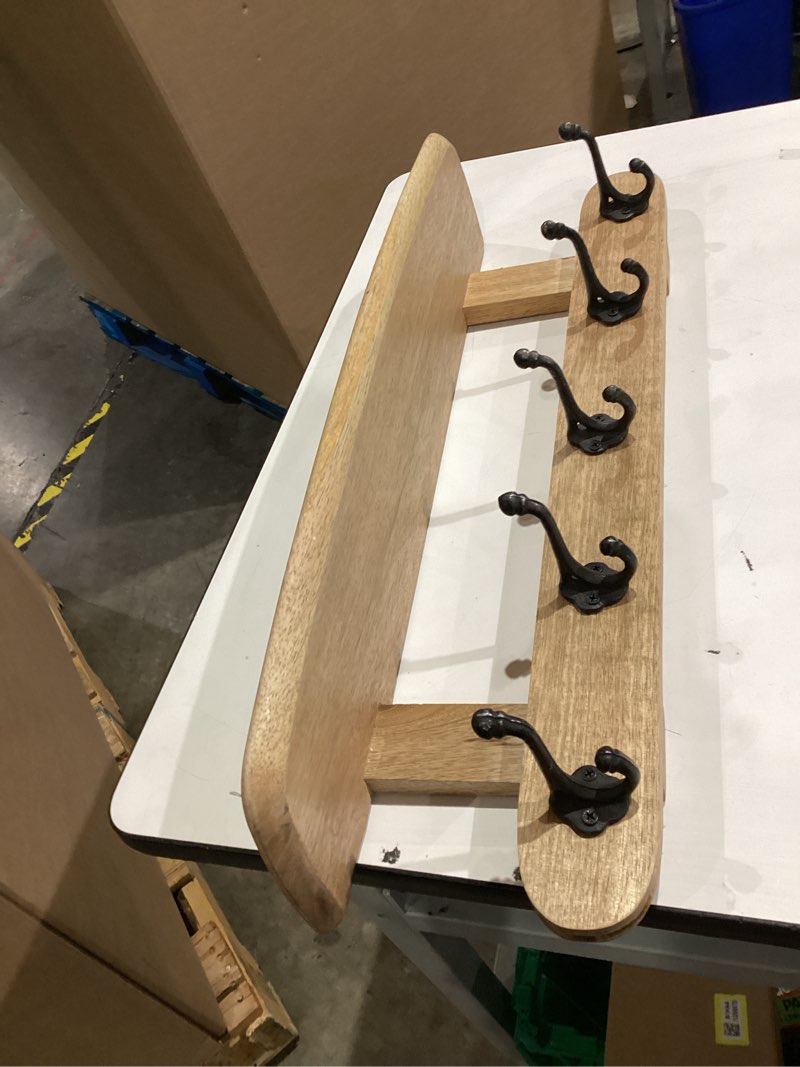 Condition photo showing Good Condition for Deco 79 Mango Wood Handmade Single Shelf Wall Hook with 5 Hooks, 26" x 6" x 8", Brown Brown 26" x 6" x 8"