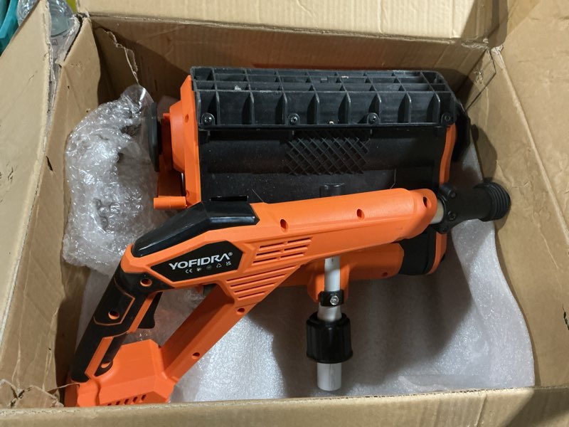 Condition photo showing As Is for cordless snow shovel, electric snow shovel 12" width 6.7" depth cleaning and 20ft throwing distance, 4 ah 21v battery brushless snow mover with adjustable front handle for driveway, steps, patio