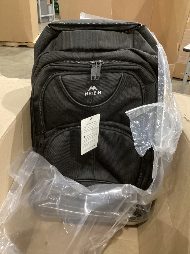 Condition photo showing Good Condition for matein rolling backpack, 17 inch water resistant wheeled laptop backpack, carry on luggage business bag, overnight college computer bag trolley suitcase for men women adults to travel, black 17-inch black