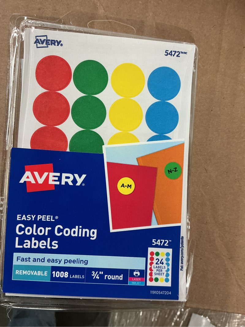 Condition photo showing Good Condition for avery printable color-coding labels, removable adhesive, 3/4" round, assorted, 1,008 labels (5472)