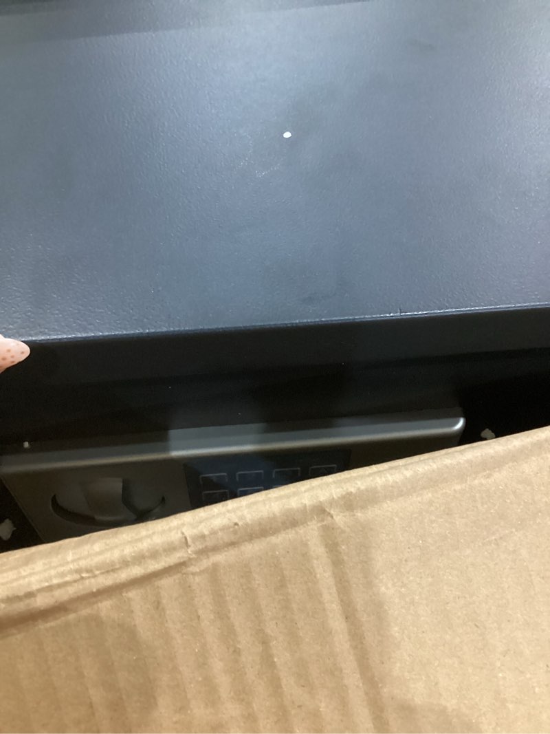 Condition photo showing New/Like New for safe for home, 0.6 cubic feet safety box, lock box for money, jewelry, documents and guns, digital security safe for office, hotel and personal use, 13.8"w x 9.8"d x 9.8"h