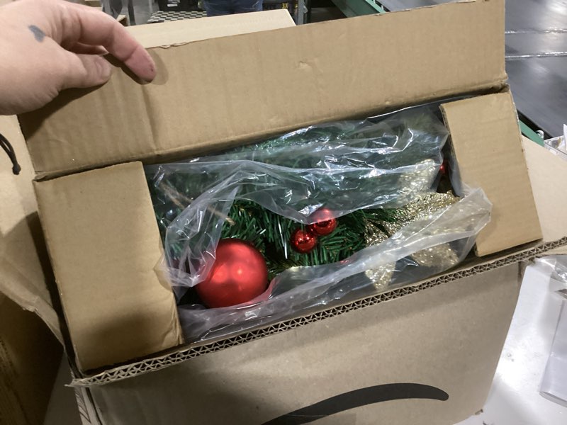 Condition photo showing Good Condition for Christmas Lighted Wreath for Front Door, 28 Inches Pre-Lit 35 LED Lights, Red and Green Classic Artificial Holiday Wreath for Indoor Outdoor Home Decorations