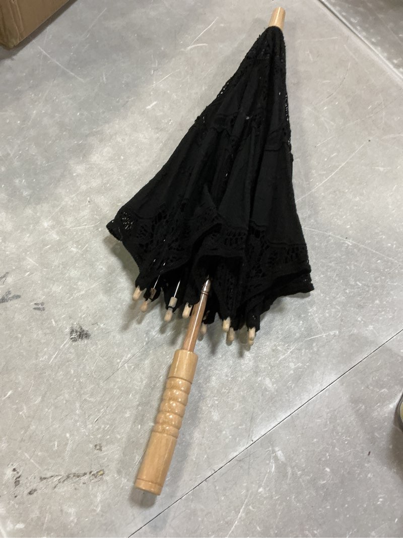 Condition photo showing As Is for Toyvian Bridal Wedding Lace Parasol: 25.35 Inches White Lace Umbrella Women Vintage Umbrellas Handmade Boho Parasol with