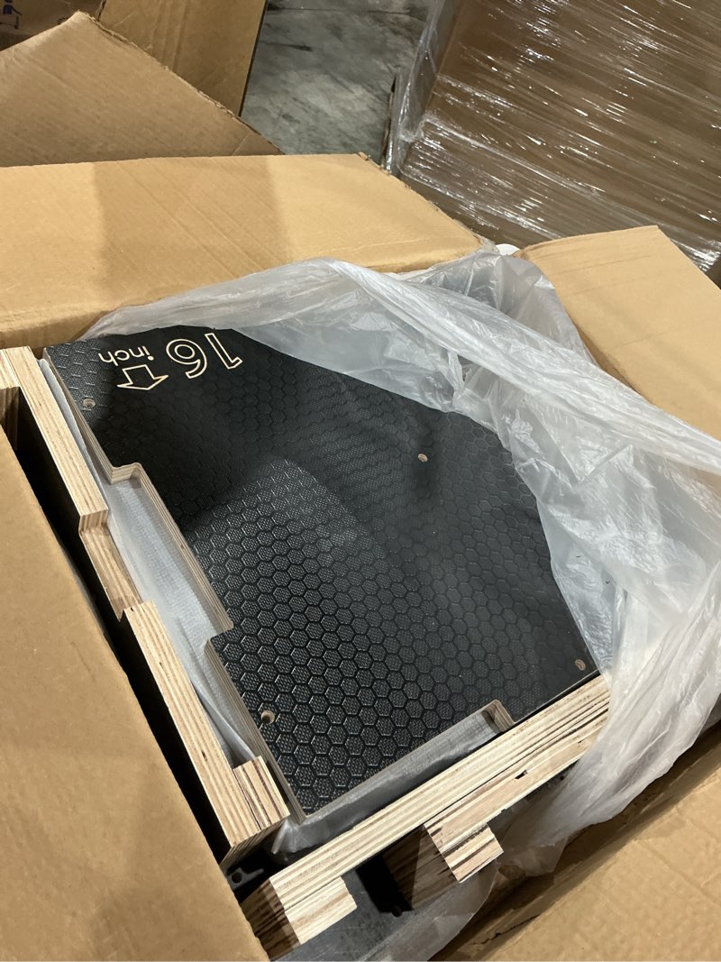 Condition photo showing Good Condition for yes4all 3 in 1 non-slip wooden plyo box, step up box for workout, plyometric jump box for skipping, jumping, lunges, squats, dips 20" x 18" x 16" a. black