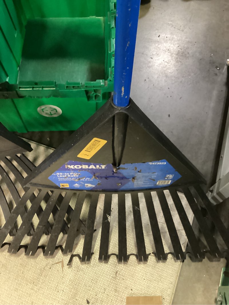 Condition photo showing As Is for kobalt 30-in plastic lawn and leaf rake with fiberglass handle