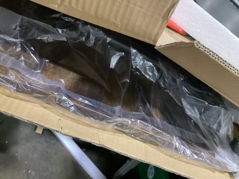 Condition photo showing As Is for temi small computer desk folding table - 43.3" foldable office desk, no assembly, perfect for small spaces in bedroom, dorm, or apartment, portable mini desk or study table with compact design, brown 43.3 inch no power outlets rustic brown