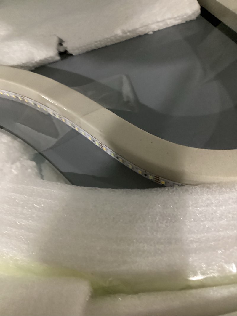 Condition photo showing Good Condition for 35.8? modern irregular led bathroom mirror with lights, asymmetrical frameless smart lighted wall mirror for living room entryway, large decorative makeup vanity mirror with touch switch irregular a 35.8"l x 20.5"w