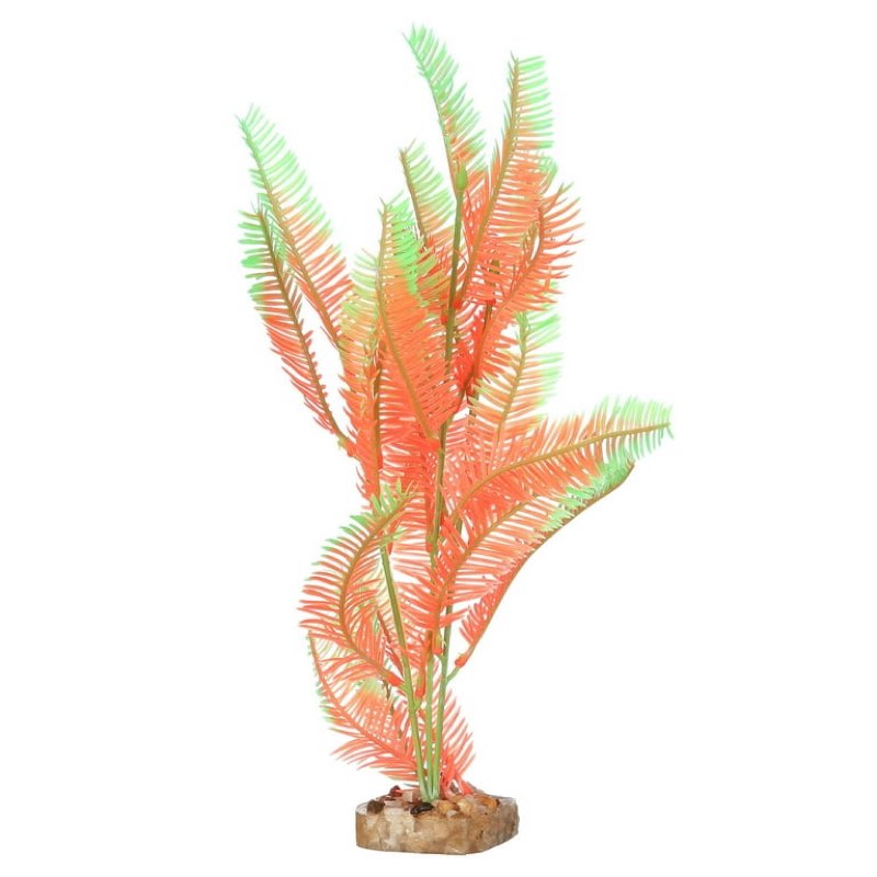 GloFish Plant Aquarium Décor, Green and Orange Large, Fluorescent Under Blue LED Light