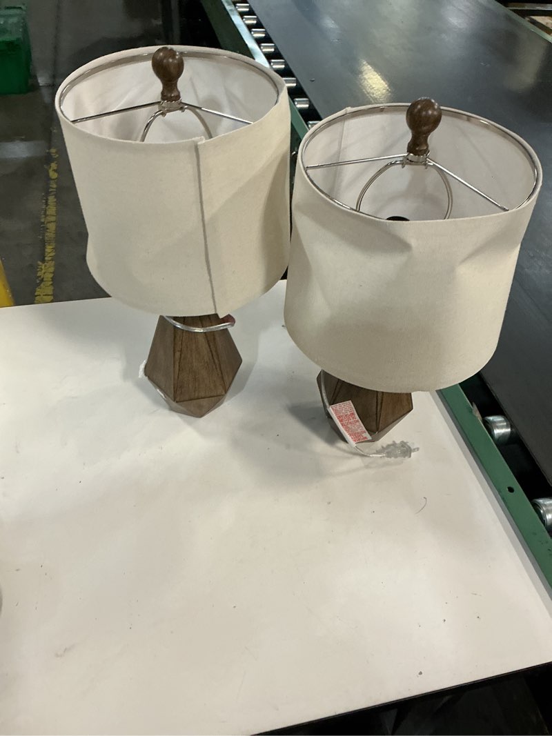 Condition photo showing Good Condition for PoKat 20.25" Retro Farmhouse Table Lamp Set of 2 - Living Room & Bedroom Rustic Linen Bedside Nightstand Lamps for Kids, Study, Office - Resin, Suitable for Small Places Dark Wood Resin 20.25‘’ Small