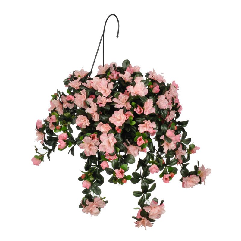 Faux Azalea Floral Arrangement in Handle Planter Flower Color: Pink