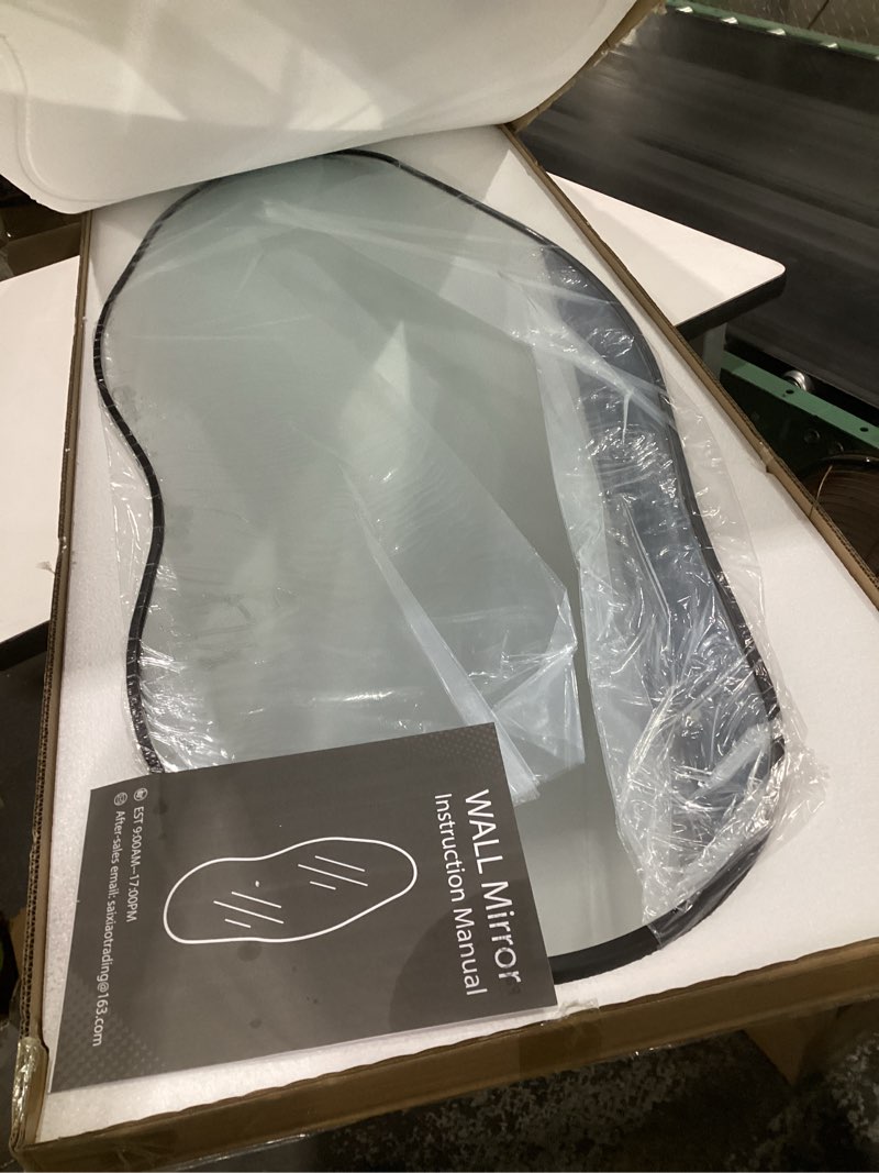 Condition photo showing Good Condition for (simlar to stock photo)irregular wall mirror - 24''×55'' asymmetrical decorative tempered glass aluminum alloy framed mirrors cloud mirror wavy mirrors for bathroom, bedroom, living room, entryway?black? black 55\\\"l x 24\\\"wiks