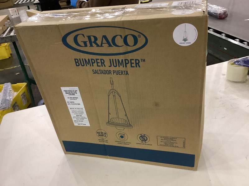 Condition photo showing New/Like New for Graco Bumper Doorway Jumper for Baby, Bounce Seat with Machine Washable Pad, Adjustable Height Baby Jumper, Play Tray for Toys, Caravan