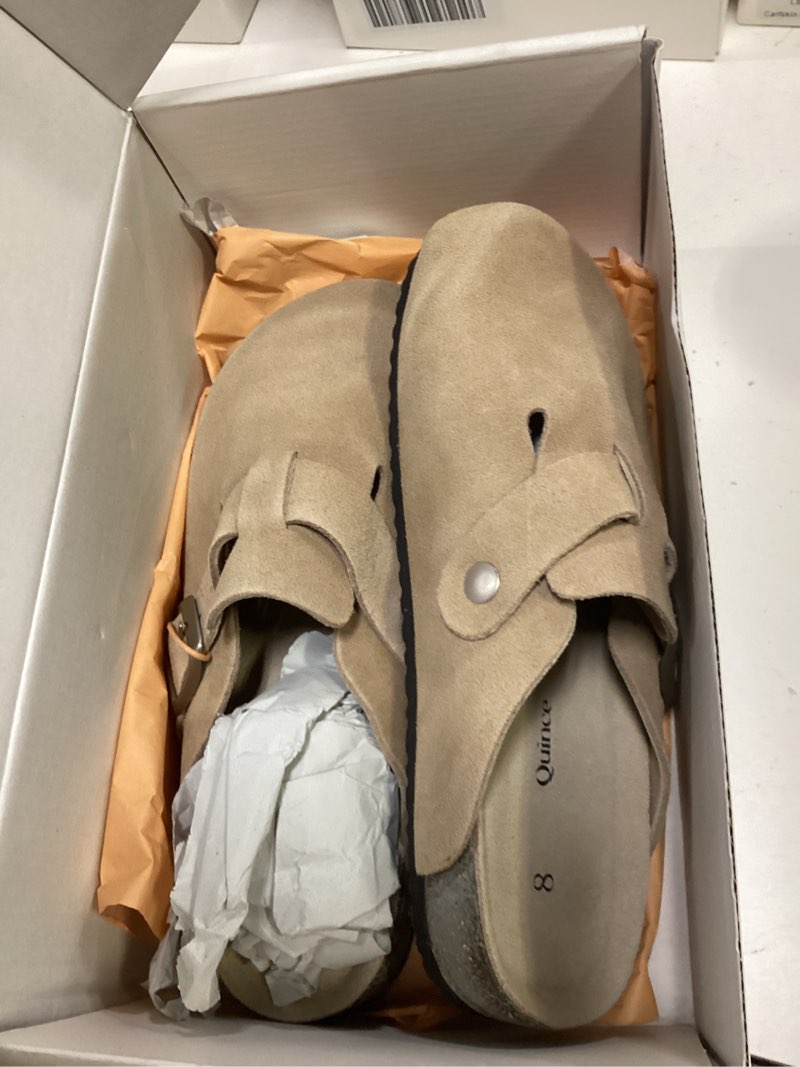 Condition photo showing Good Condition for quince water repellent suede clog mule, 8, dune