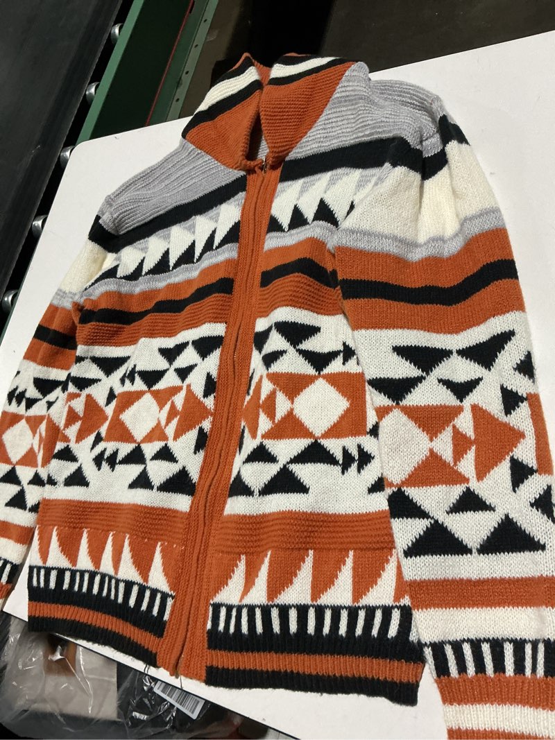 Condition photo showing Good Condition for viewon men's casual tribal aztec print western ethnic vintage lapel knitted warm long sleeve cardigan sweater jacket coat x-large red