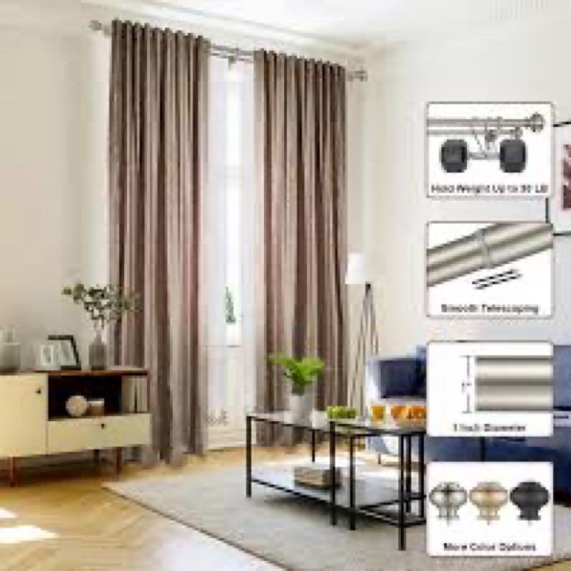 double curtain rods for windows 72 to 144 inches, 1 inch front and 5/8 inch back decorative heavy du