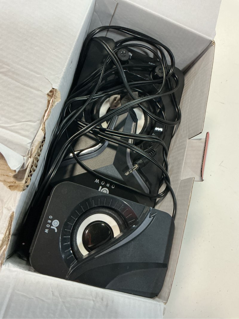 Condition photo showing Good Condition for or o r o w orow computer speakers,mini pc speakers with subwoofer,2.1 desktop speaker with rgb lights,usb powered, stereo sound,gaming speakerwith 3.5mm aux cable for monitor/laptop/tablet(s212) black