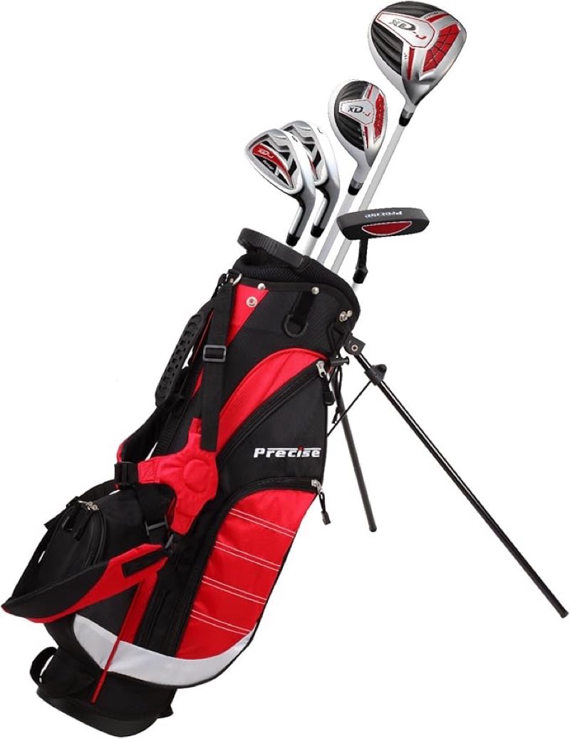 Precise XD-J Junior Complete Golf Club Set for Children | 3 Age Groups Boys & Girls | Right Hand & Left Hand Kids Golf Clubs Set w/ 2 HC's, Flex Shafts & Lightweight Stand Bag with Dual Straps