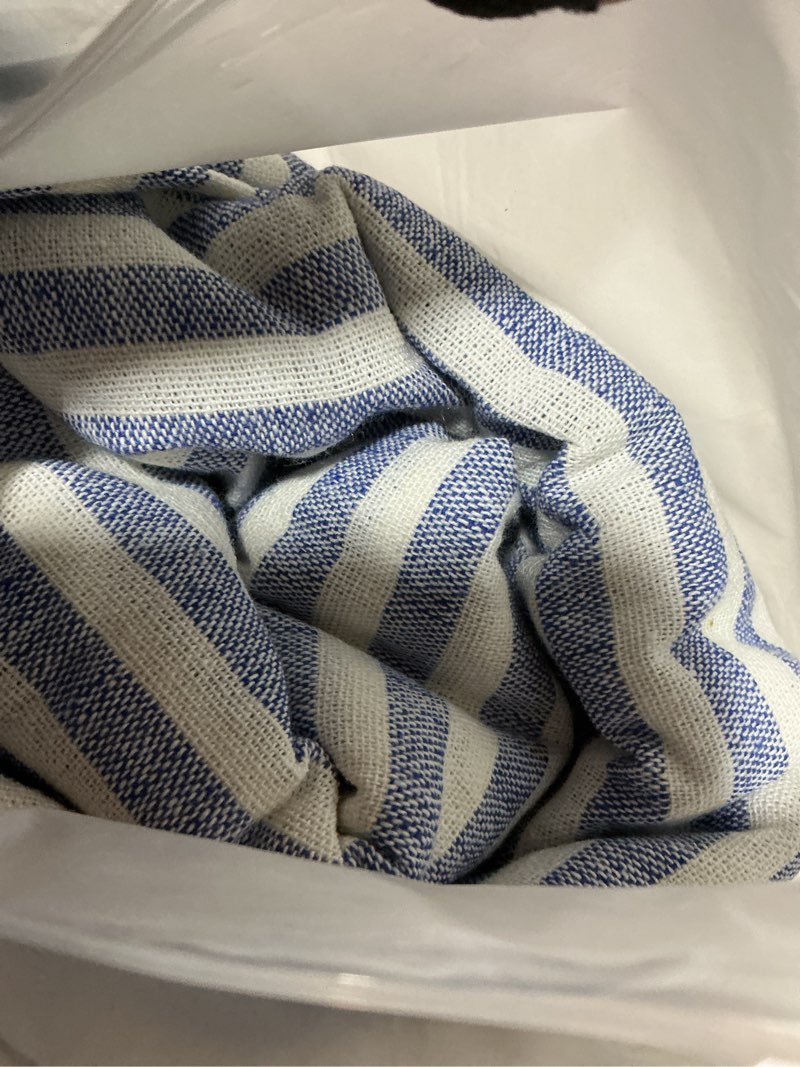 Condition photo showing Good Condition for striped cotton blend tablecloth 60" × 120" ruffled table cloth washable rectangular fabric table cover farmhouse picnic kitchen dinning tabletop home decoration, blue, 10-12 seats blue 120" x 60" (rectangular)