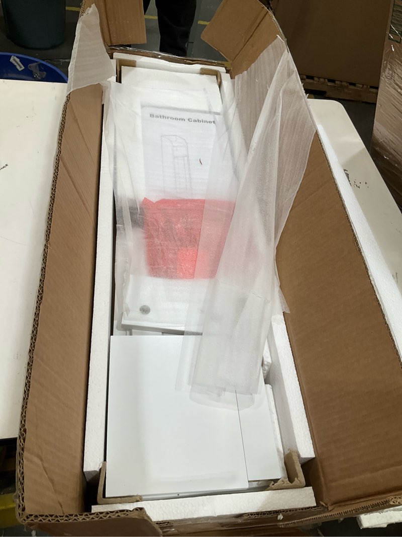 Condition photo showing Good Condition for vasagle small storage corner floor cabinet with door, 7.9 x 7.1 x 31.5 inches, narrow toilet paper storage holder, adjustable shelves, for bathroom, living room, small spaces, cloud white ubbc310w01 31.5"h cloud white
