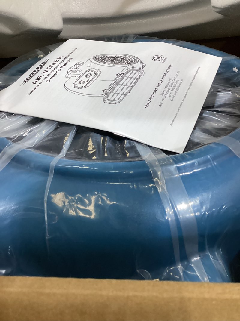 Condition photo showing item condition for alorair 1/3 hp 2000 cfm air mover blower fan for industrial, floor drying fan, carpet dryer - 18 timer, handle wheelkit, digital control, carpet buckles, for water damage restoration, home - ge2000hcw 2000 cfm ge2000hcw-blue